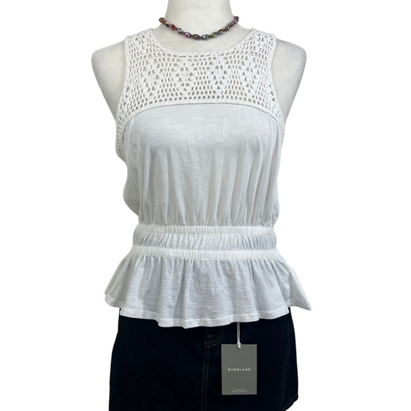Lucky Brand Tops - Lucky Brand Crochet Peplum Top Sleeveless Double Band Waist White XS 7WP6683 NWT